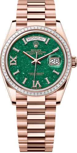 Rolex Day-Date 36 36mm Green Aventurine Diamond-Set Dial Diamond-Set Bezel President Bracelet - 128395TBR | 2024 Model