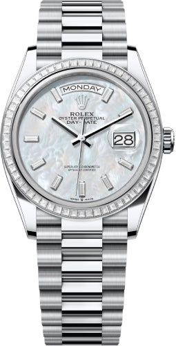 Rolex Day-Date 36 36mm White MOP Diamond-Set Dial Diamond-Set Bezel President Bracelet - 128396TBR | 2024 Model