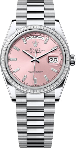 Rolex Day-Date 36 36mm Pink Diamond-Set Dial Diamond-Set Bezel President Bracelet - 128396TBR | 2024 Model