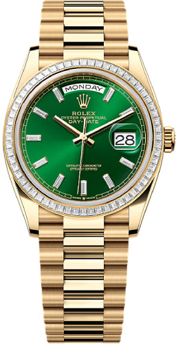 Rolex Day-Date 36 36mm Bright Green Diamond-Set Dial Diamond-Set Bezel President Bracelet - 128398TBR | 2024 Model