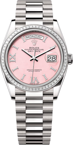 Rolex Day-Date 36 36mm Pink Opal Diamond-Set Dial Diamond-Set Bezel President Bracelet - 128399TBR | 2024 Model