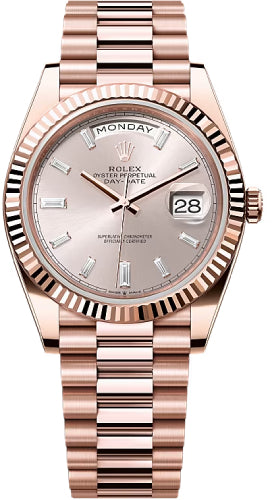 Rolex Day-Date 40 40mm Sundust Diamond Set Dial Fluted Bezel President Bracelet - 228235 | 2024 Model