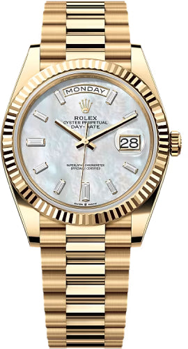 Rolex Day-Date 40 40mm White MOP Diamond-Set Dial Fluted Bezel President Bracelet - 228238 | 2024 Model