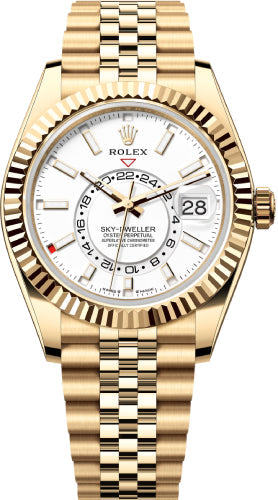 Rolex Sky-Dweller Yellow Gold 42mm Intense White Dial Fluted Bezel Jubilee Bracelet - 336938 | 2024 Model