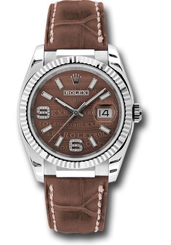 Rolex White Gold Datejust 36 Watch - Fluted Bezel - Brown Wave Diamond 6 And 9 Arabic Dial - Brown Leather - 116139 brwdab