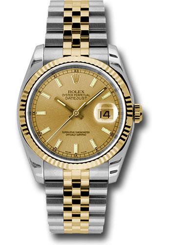 Rolex Steel and Yellow Gold Rolesor Datejust 36 Watch - Fluted Bezel - Champagne Index Dial - Jubilee Bracelet - 116233 chsj