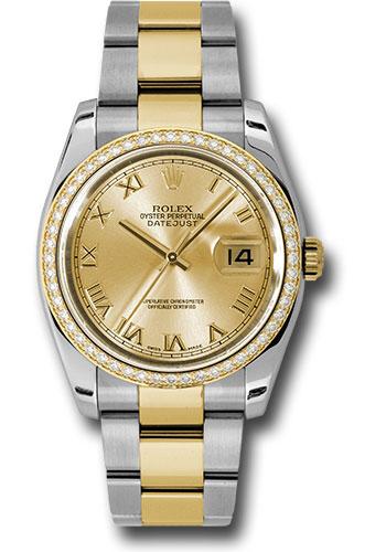 Rolex Steel and Yellow Gold Rolesor Datejust 36 Watch - 52 Diamond Bezel - Champagne Roman Dial - Oyster Bracelet - 116243 chro