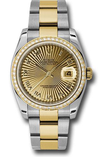 Rolex Steel and Yellow Gold Rolesor Datejust 36 Watch - 52 Diamond Bezel - Champagne Sunbeam Roman Dial - Oyster Bracelet - 116243 chsbro
