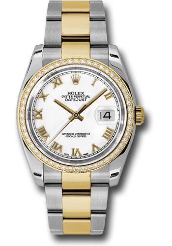 Rolex Steel and Yellow Gold Rolesor Datejust 36 Watch - 52 Diamond Bezel - White Roman Dial - Oyster Bracelet - 116243 wro