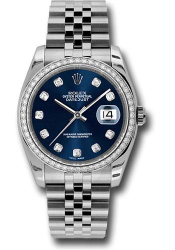 Rolex Steel and White Gold Datejust 36 Watch - 52 Diamond Bezel - Blue Diamond Dial - Jubilee Bracelet - 116244 bldj