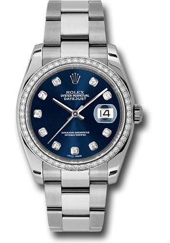 Rolex Steel and White Gold Datejust 36 Watch - 52 Diamond Bezel - Blue Diamond Dial - Oyster Bracelet - 116244 bldo
