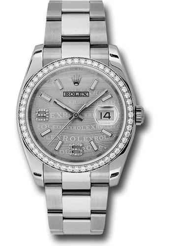 Rolex Steel and White Gold Datejust 36 Watch - 52 Diamond Bezel - Silver Wave Diamond 6 And 9 Arabic Dial - Oyster Bracelet - 116244  swdao