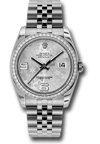 Rolex Steel and White Gold Datejust 36 Watch - 52 Diamond Bezel - Silver Floral Arabic Dial - Jubilee Bracelet - 116244  sfaj
