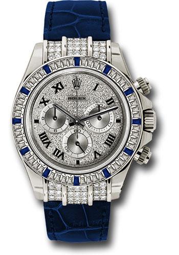 Rolex White Gold Cosmograph Daytona 40 Watch - Pave Diamond Enamel Roman Dial - Blue Leather Strap - 116599-12 SA