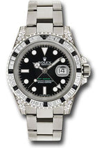 Rolex White Gold GMT-Master II 40 Watch - Diamond And Black Sapphire Bezel - Black Dial - Oyster Bracelet - 116759SANR