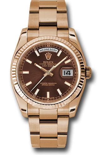 Rolex Everose Gold Day-Date 36 Watch - Fluted Bezel - Chocolate Index Dial - Oyster Bracelet - 118235 choio