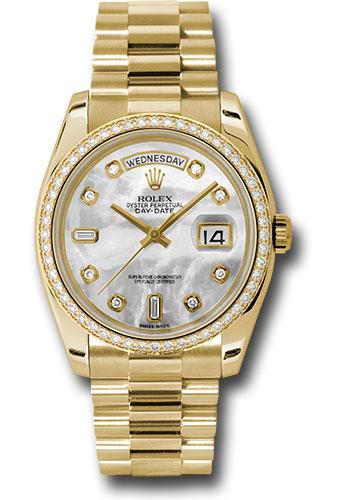 Rolex Yellow Gold Day-Date 36 Watch -  Bezel - Mother-Of-Pearl Diamond Dial - President Bracelet - 118348 mdp