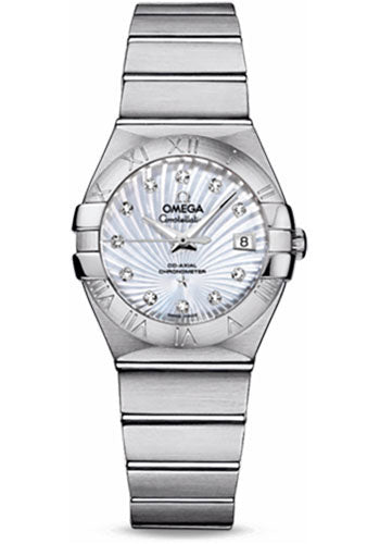 Omega Ladies Constellation Chronometer Watch - 27 mm Brushed Steel Case - Mother-Of-Pearl Supernova Diamond Dial - 123.10.27.20.55.001