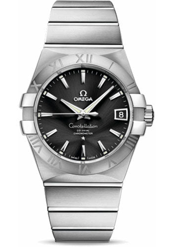 Omega Gents Constellation Chronometer Watch - 38 mm Brushed Steel Case - Black Dial - 123.10.38.21.01.001