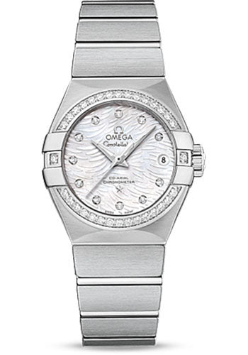 Omega Constellation Co-Axial Watch - 27 mm Steel Case - Diamond-Set Bezel - Mother-Of-Pearl Dial - 123.15.27.20.55.003