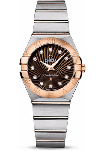 Omega Ladies Constellation Quartz Watch 27 mm Brushed Steel And Red Gold Case Brown Diamond Dial 123.20.27.60.63.001