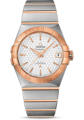 Omega Constellation Co-Axial Watch - 38 mm Steel Case - Red Gold Bezel - Silver Dial - Red Gold Bracelet - 123.20.38.21.02.008