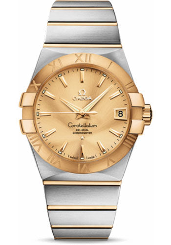 Omega Gents Constellation Chronometer Watch - 38 mm Brushed Steel And Yellow Gold Case - Champagne Dial - 123.20.38.21.08.001