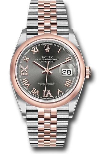 Rolex Steel and Everose Rolesor Datejust 36 Watch - Domed Bezel - Dark Rhodium Roman Dial - Jubilee Bracelet - 126201 dkrdr69j