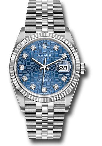 Rolex Steel Datejust 36 Watch Fluted Bezel Blue Jubilee
