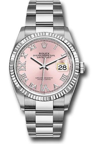 Rolex Steel Datejust 36 Watch - Fluted Bezel - Pink Diamond Roman VI and IX Dial - Oyster Bracelet - 2019 Release - 126234 pdr69o