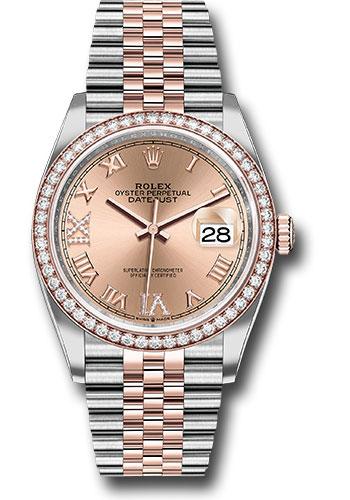 Rolex Steel and Everose Rolesor Datejust 36 Watch - Diamond Bezel - Rose Roman Dial - Jubilee Bracelet - 126281RBR rdr69j