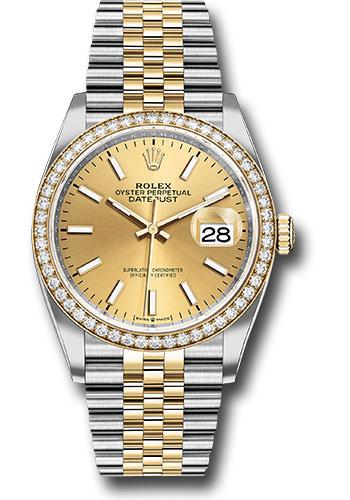Rolex Steel and Yellow Gold Rolesor Datejust 36 Watch - Yellow Diamond Bezel - Champagne Index Dial - Jubilee Bracelet - 126283RBR chij