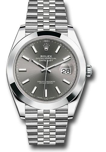 Rolex Steel Datejust 41 Watch - Smooth Bezel - Dark Rhodium Index Dial - Jubilee Bracelet - 126300 dkrij