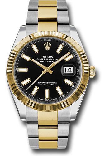 Rolex Steel and Yellow Gold Rolesor Datejust 41 Watch - Fluted Bezel - Black Index Dial - Oyster Bracelet - 126333 bkio
