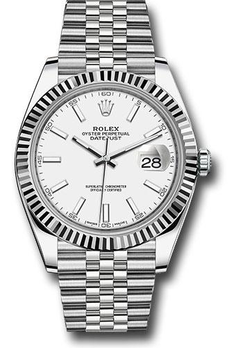 Rolex Steel and White Gold Rolesor Datejust 41 Watch - Fluted Bezel - White Index Dial - Jubilee Bracelet - 126334 wij