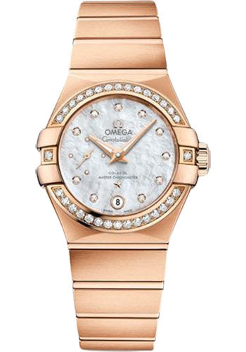 Omega Constellation Co-Axial Master CHRONOMETER Small Seconds Petite Seconde Watch - 27 mm Red Gold Case - White Mother-Of-Pearl Diamond Dial - 127.55.27.20.55.001