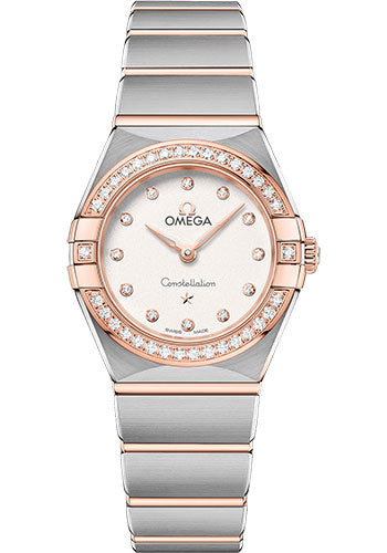 Omega Constellation Manhattan Quartz Watch - 25 mm Steel And Sedna Gold Case - Diamond-Paved Bezel - Crystal White Silvery Diamond Dial - 131.25.25.60.52.001