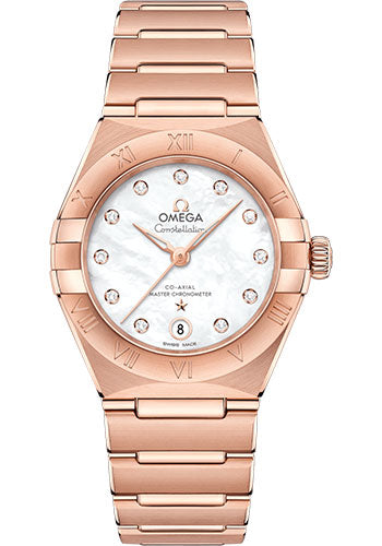 Omega Constellation Manhattan Co-Axial Master Chronometer Watch - 29 mm Sedna Gold Case - Mother-Of-Pearl Diamond Dial - 131.50.29.20.55.001
