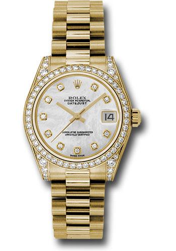 Rolex Yellow Gold Datejust 31 Watch - 48 Diamond Bezel - Mother-Of-Pearl Diamond Dial - President Bracelet - 178158 mdp