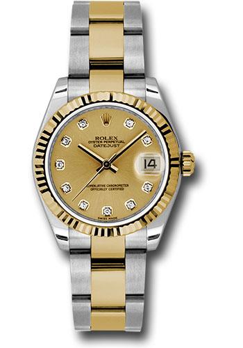 Rolex Steel and Yellow Gold Datejust 31 Watch - Fluted Bezel - Champagne Diamond Dial - Oyster Bracelet - 178273 chdo