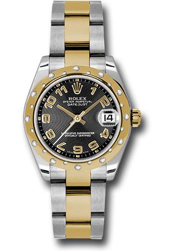 Rolex Steel and Yellow Gold Datejust 31 Watch - 24 Diamond Bezel - Black Concentric Circle Arabic Dial - Oyster Bracelet - 178343 bkcao
