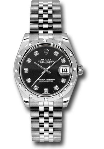 Rolex Steel and White Gold Datejust 31 Watch - 24 Diamond Bezel - Black Diamond Dial - Jubilee Bracelet - 178344 bkdj
