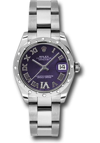Rolex Steel and White Gold Datejust 31 Watch - 24 Diamond Bezel - Purple Diamond Roman Vi Roman Dial - Oyster Bracelet - 178344 pudro
