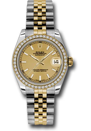 Rolex Steel and Yellow Gold Datejust 31 Watch - 46 Diamond Bezel - Champagne Index Dial - Jubilee Bracelet - 178383 chij