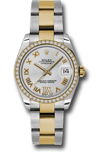 Rolex Steel and Yellow Gold Datejust 31 Watch - 46 Diamond Bezel - Silver Diamond Roman Vi Roman Dial - Oyster Bracelet - 178383 sdro