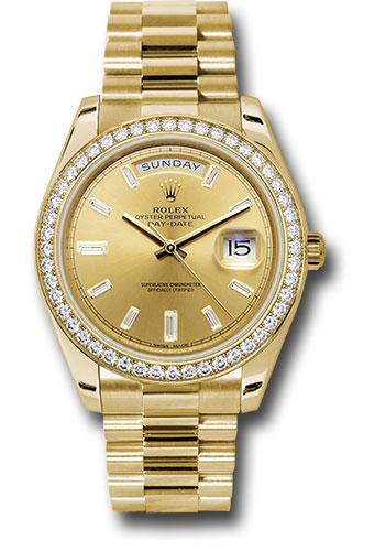 Rolex Yellow Gold Day-Date 40 Watch - Yellow Gold Bezel - Champagne Baguette Diamond Dial - President Bracelet - 228348RBR chbdp