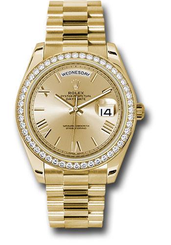 Rolex Yellow Gold Day-Date 40 Watch -  Bezel - Champagne Bevelled Roman Dial - President Bracelet - 228348RBR chrp