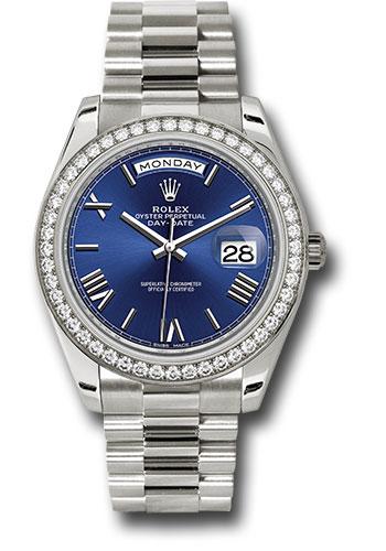 Rolex White Gold Day-Date 40 Watch -  Bezel - Blue Bevelled Roman Dial - President Bracelet - 228349RBR blrp