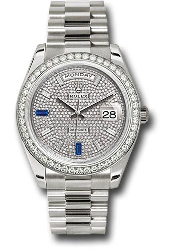 Rolex White Gold Day-Date 40 Watch - White Gold Bezel - Diamond Paved Baguette Diamond Dial - President Bracelet - 228349RBR dp7d2sp