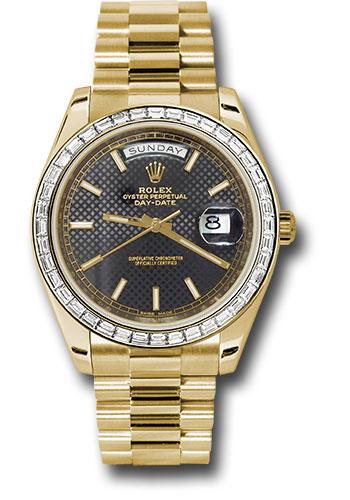 Rolex Yellow Gold Day-Date 40 Watch -  Bezel - Black Diagonal Motif Index Dial - President Bracelet - 228398TBR bkdmip